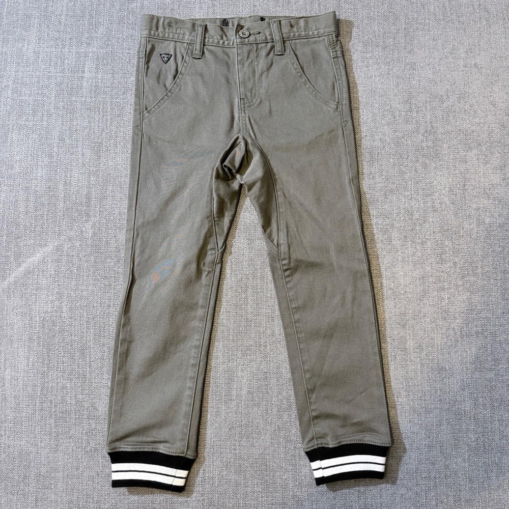 Guess Kids Boys Olive Green Jogger Chino Pants Striped Cuffs Size 5 Z1 43